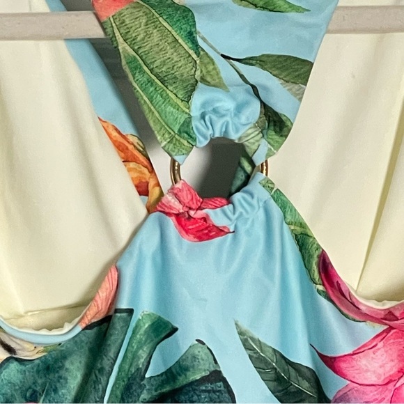 New! Leonisa Blue Floral Back Hardware Ring One Piece Swimsuit 35127 - Picture 9 of 11
